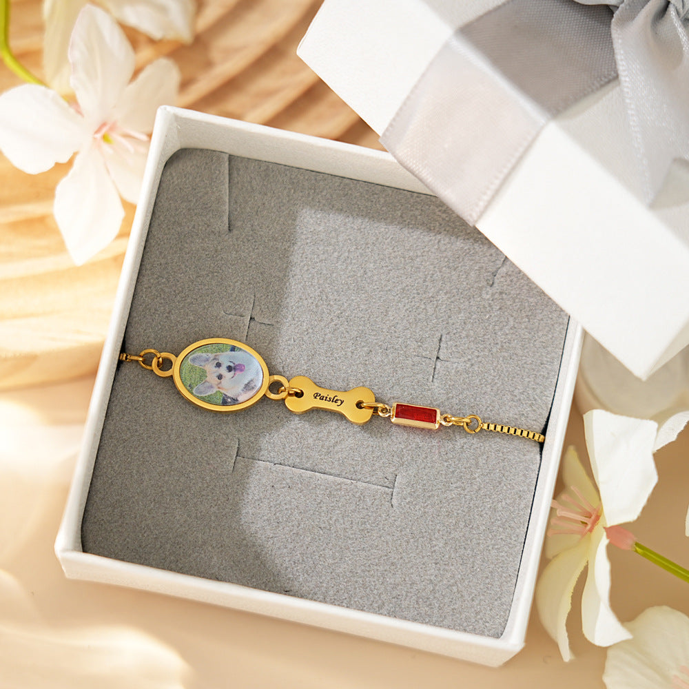DIY Engraved Bracelet for Women, Personalized Pet Photo Jewelry, Adjustable Size