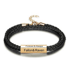 Braided Leather Bracelet with DIY Engraved Stainless Steel Beads, Men Jewelry