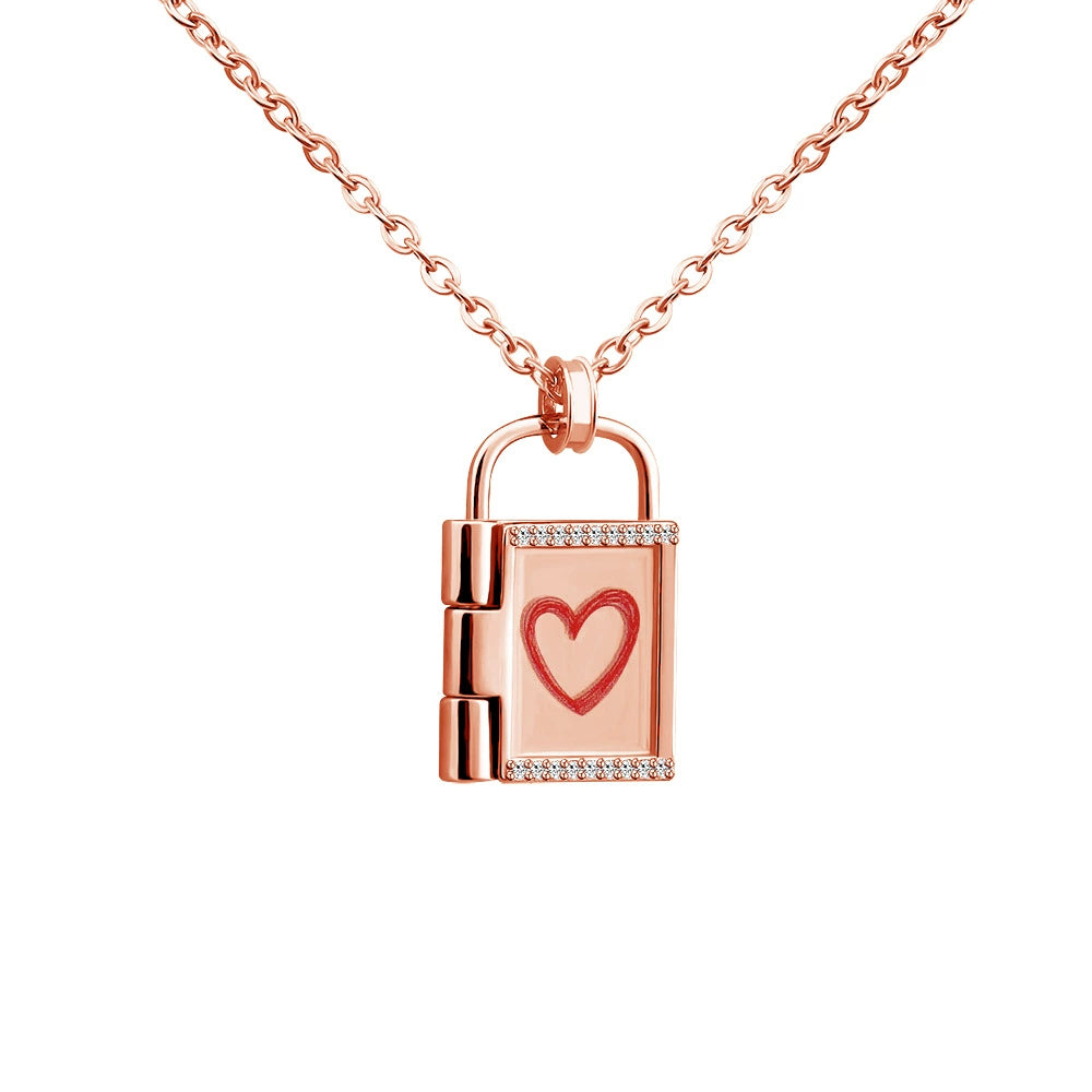 DIY Engraved Color Photo Heart Locket Necklace, Openable Pendant for Women
