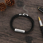 Braided Leather Bracelet with DIY Engraved Stainless Steel Beads, Men Jewelry