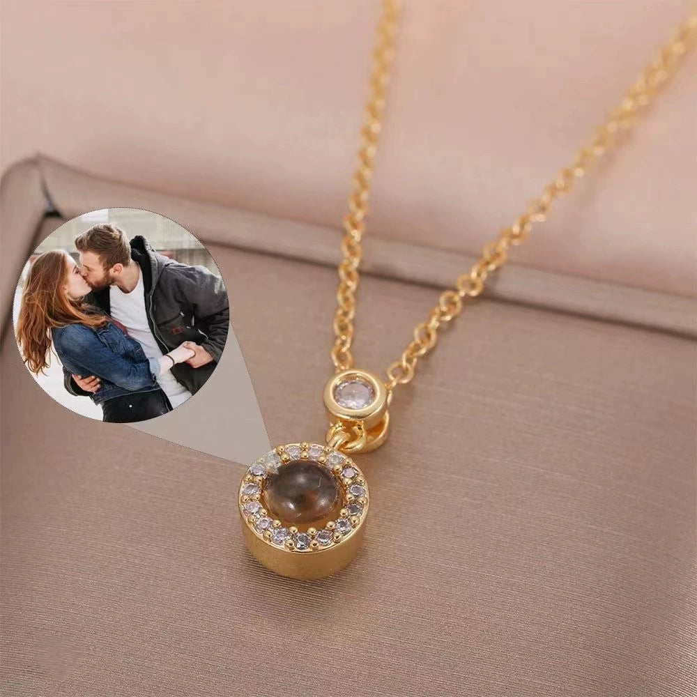 personalized projection necklace、custom photo pendant、100 languages i love you necklace、couple memory jewelry、romantic custom gift