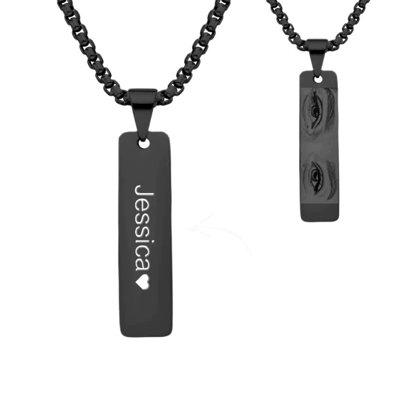 Custom Stainless Steel Bar Pendant Necklace, DIY Engraved Text & Photo Jewelry