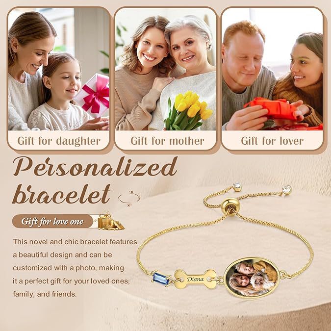 DIY Engraved Bracelet for Women, Personalized Pet Photo Jewelry, Adjustable Size