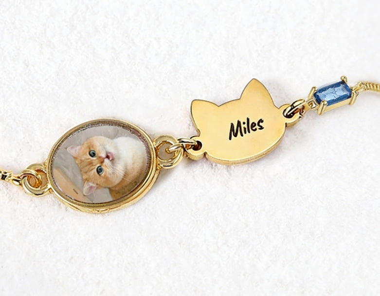 DIY Engraved Bracelet for Women, Personalized Pet Photo Jewelry, Adjustable Size