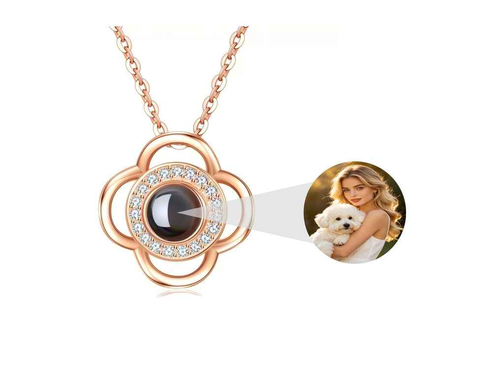 Four Leaf Clover Projection Couple Necklace, 100 Languages I Love You Memory Pendant