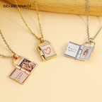 DIY Engraved Color Photo Heart Locket Necklace, Openable Pendant for Women