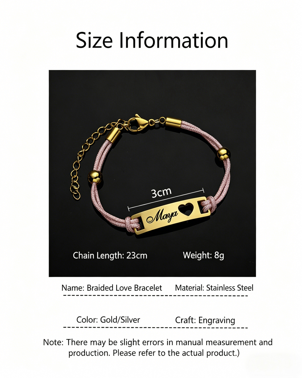 Custom Engraved Heart Cutout Braided Couple Bracelet