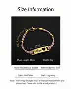 Custom Engraved Heart Cutout Braided Couple Bracelet