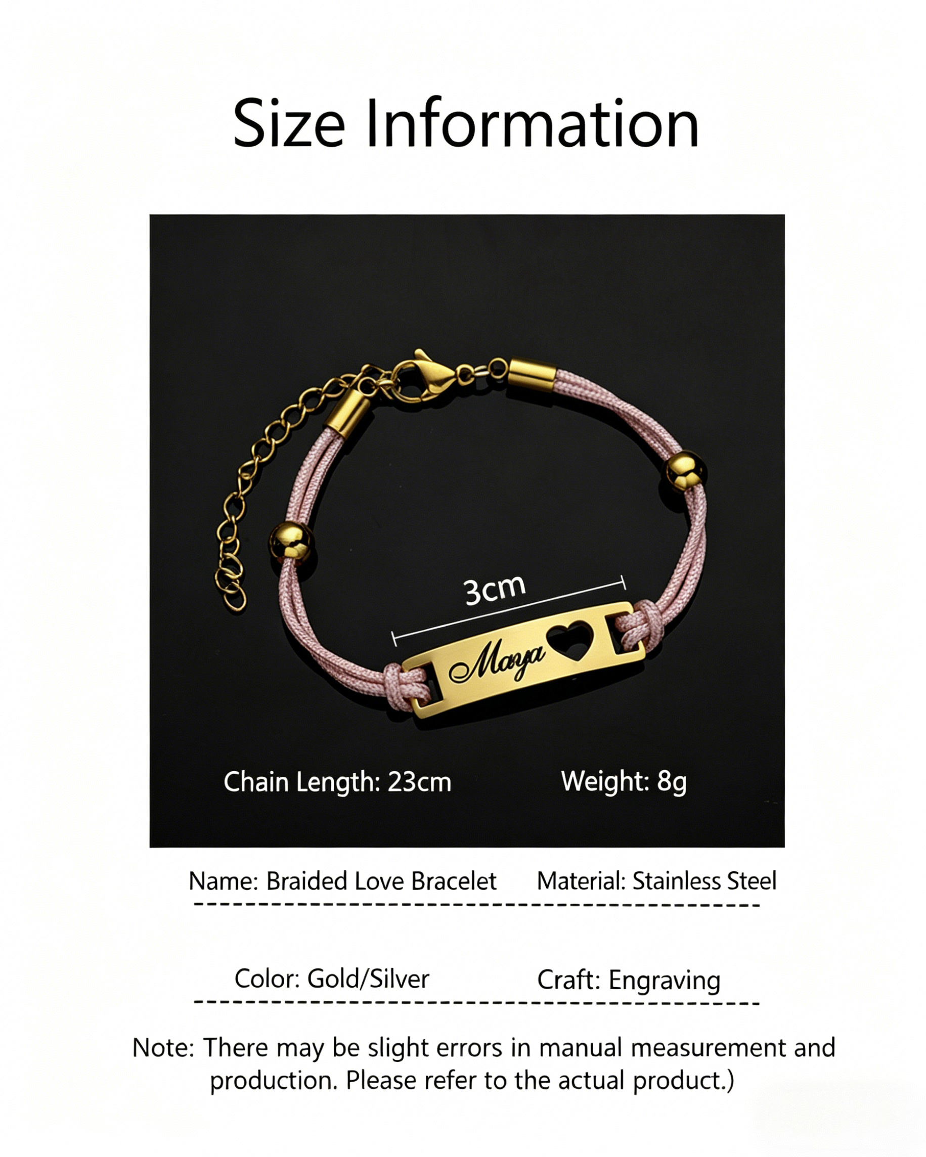 Custom Engraved Heart Cutout Braided Couple Bracelet
