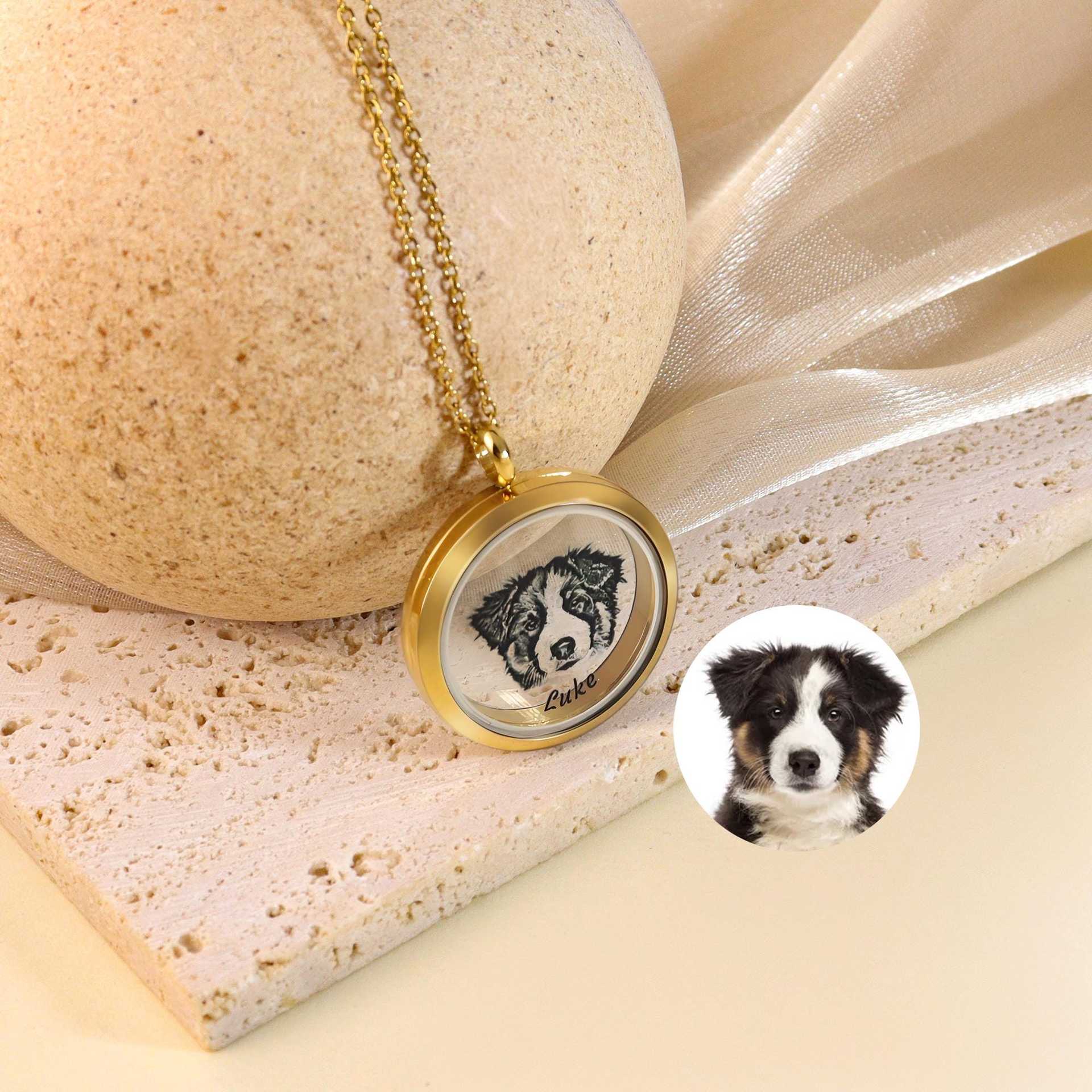 Custom Pet Photo Engraved Necklace – Personalized Memorial Pendant for Dogs & Cats