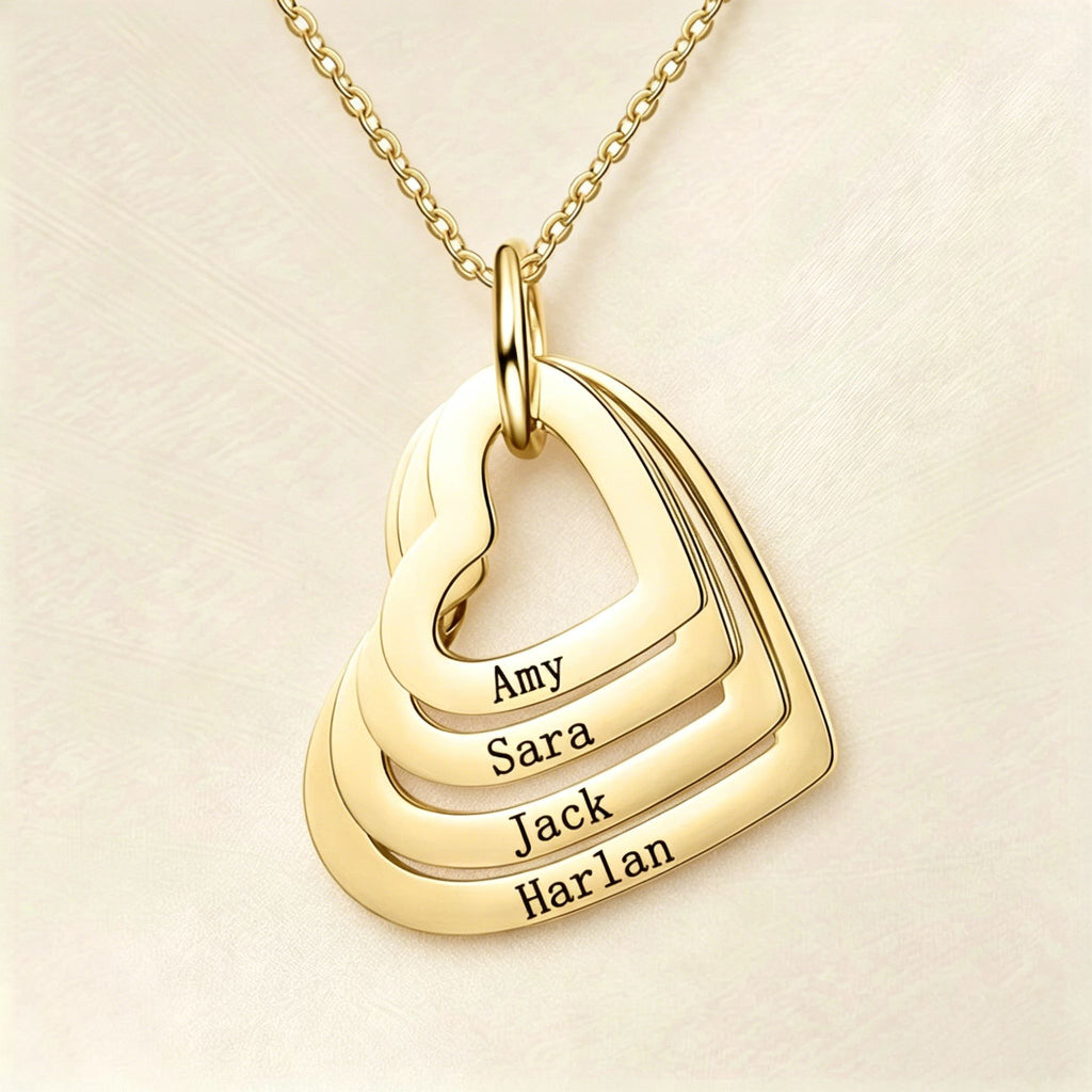 Personalized Triple Heart Name Necklace - Custom Engraved Stainless Steel Pendant for Mom, Best Friend & Family - Memorial & Gift Jewelry
