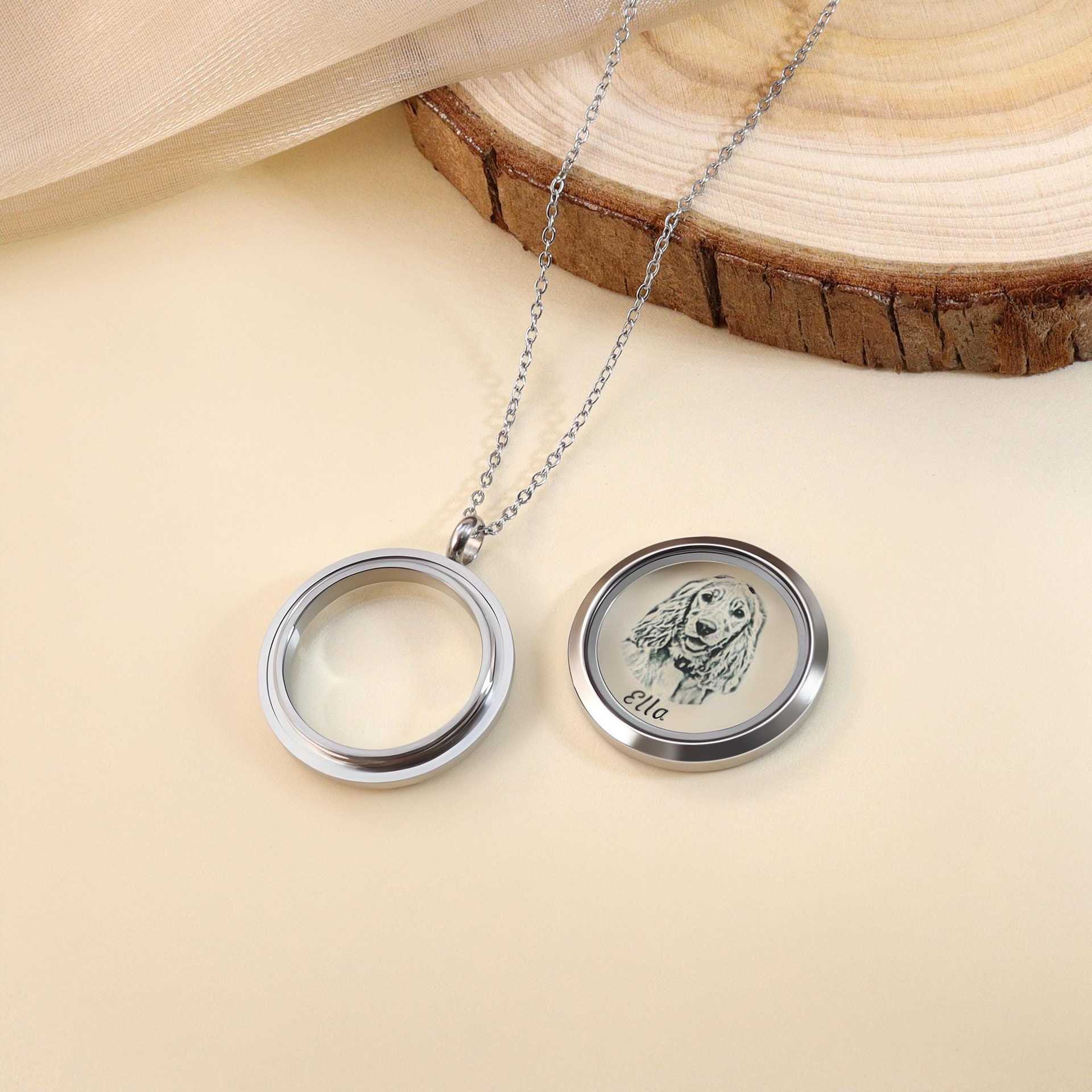 Custom Pet Photo Engraved Necklace – Personalized Memorial Pendant for Dogs & Cats
