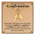 Catholic Confirmation Cross & Virgin Mary Necklace - 14K Gold Plated Religious Pendant - Baptism & First Communion Gift