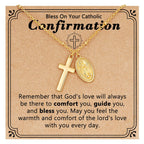 Catholic Confirmation Cross & Virgin Mary Necklace - 14K Gold Plated Religious Pendant - Baptism & First Communion Gift