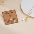 Catholic Confirmation Cross & Virgin Mary Necklace - 14K Gold Plated Religious Pendant - Baptism & First Communion Gift