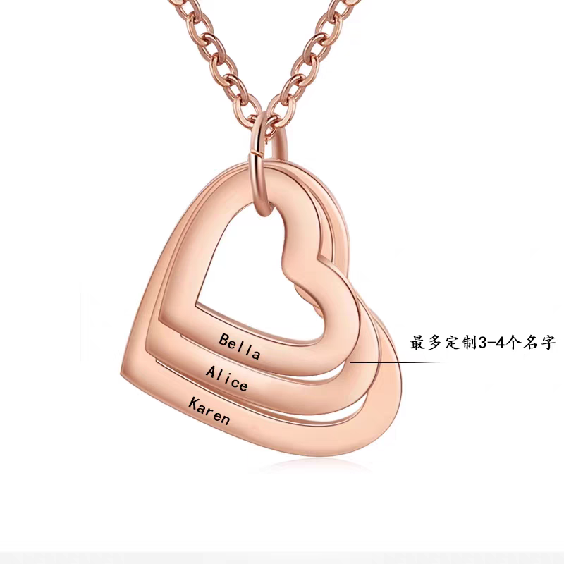 Personalized Triple Heart Name Necklace - Custom Engraved Stainless Steel Pendant for Mom, Best Friend & Family - Memorial & Gift Jewelry