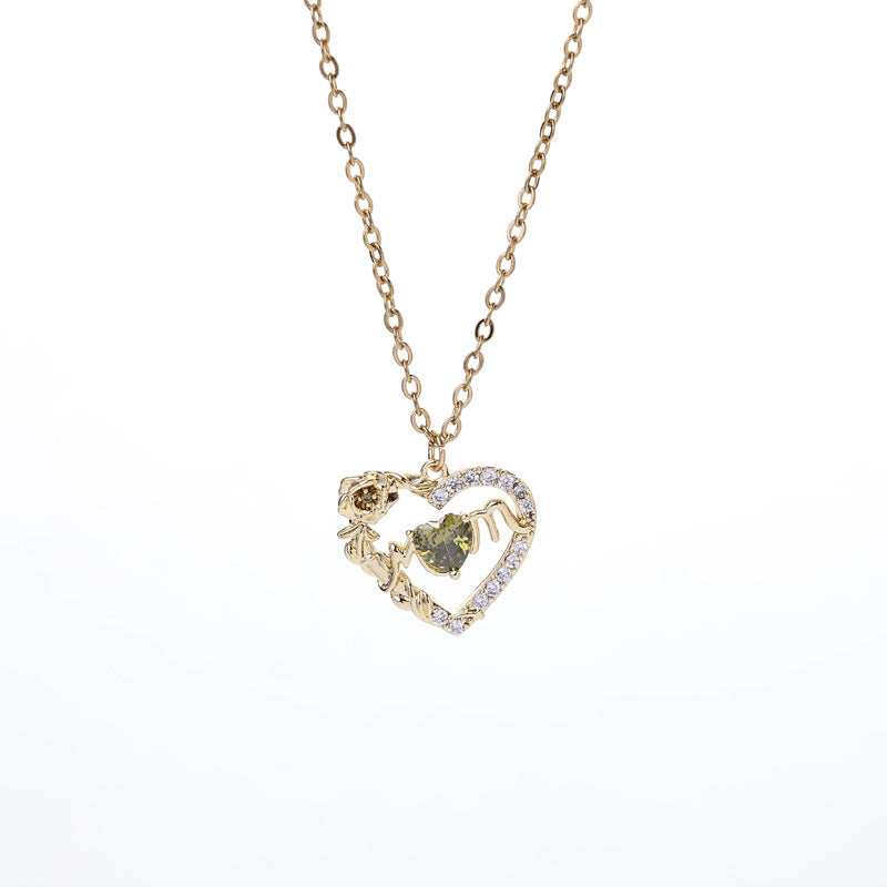 Sparkling Red Crystal Heart Necklace - 14K Gold Plated Cubic Zirconia Pendant - Dainty Romantic Jewelry for Women