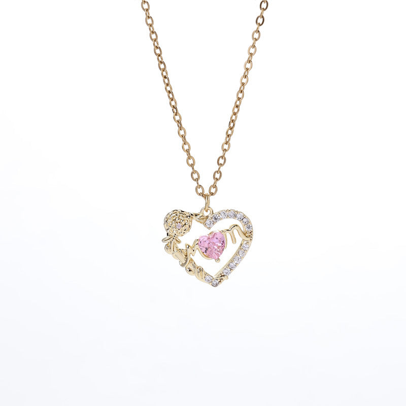 Sparkling Red Crystal Heart Necklace - 14K Gold Plated Cubic Zirconia Pendant - Dainty Romantic Jewelry for Women