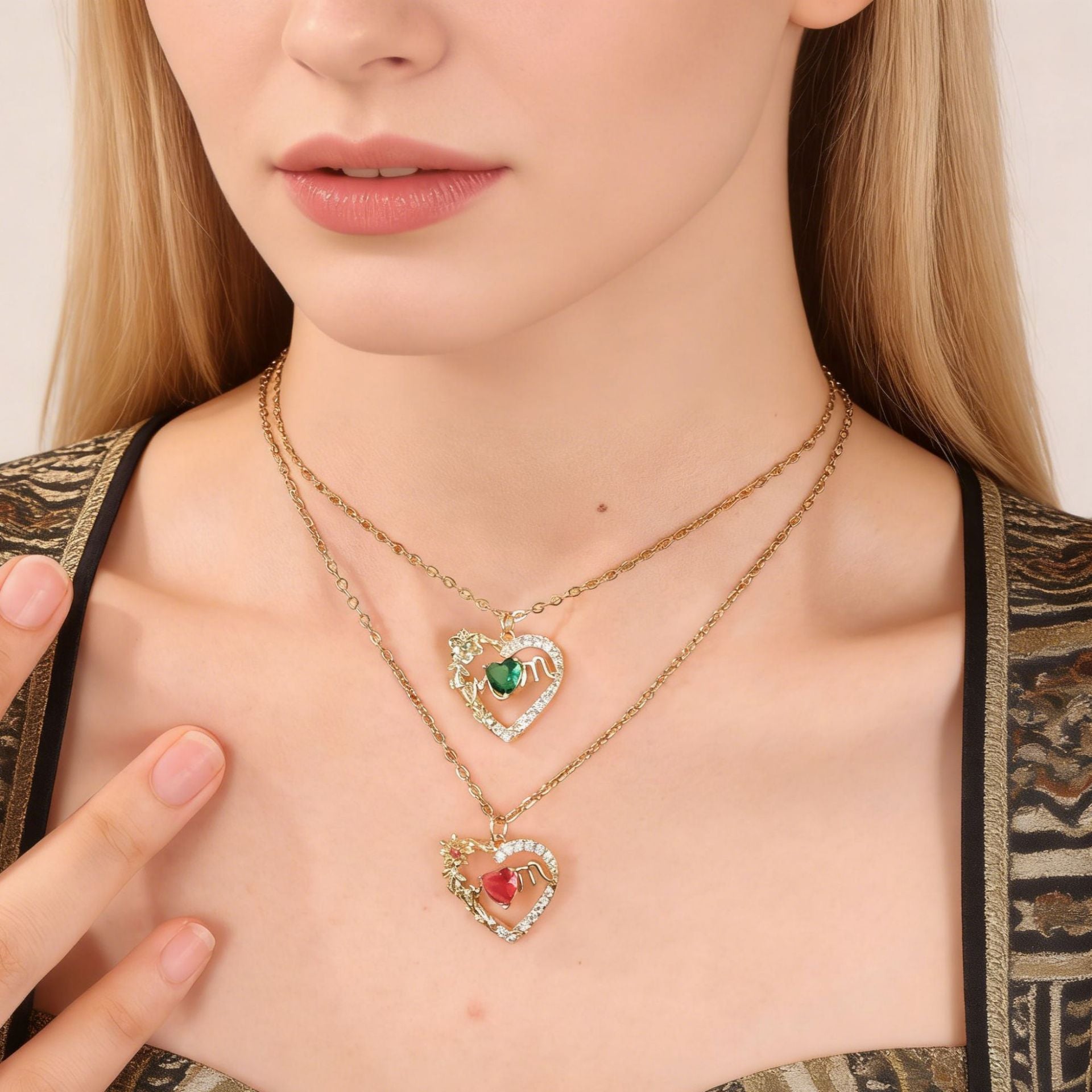 Sparkling Red Crystal Heart Necklace - 14K Gold Plated Cubic Zirconia Pendant - Dainty Romantic Jewelry for Women