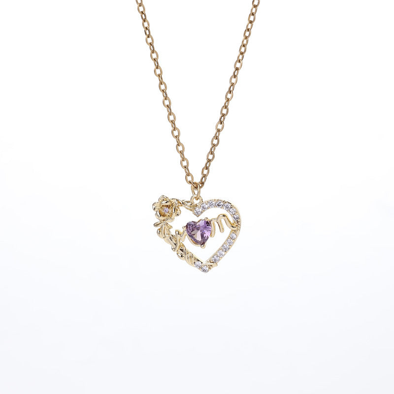 Sparkling Red Crystal Heart Necklace - 14K Gold Plated Cubic Zirconia Pendant - Dainty Romantic Jewelry for Women