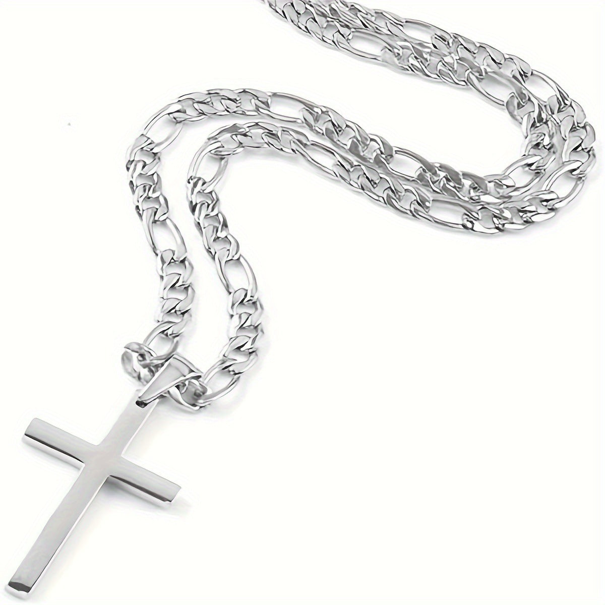 Men's Black Cross Necklace - Stainless Steel Cuban Link Chain - Minimalist Faith Jewelry