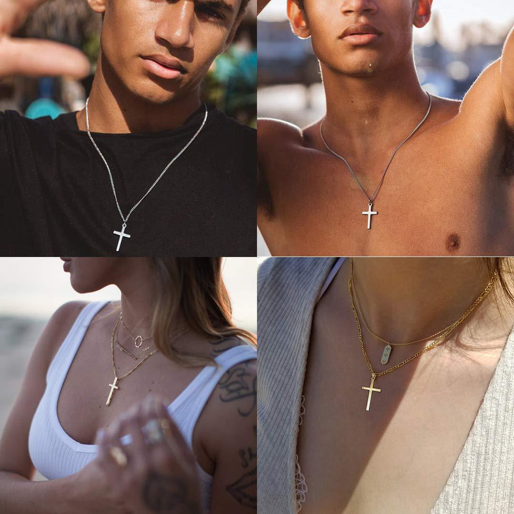 Men's Black Cross Necklace - Stainless Steel Cuban Link Chain - Minimalist Faith Jewelry