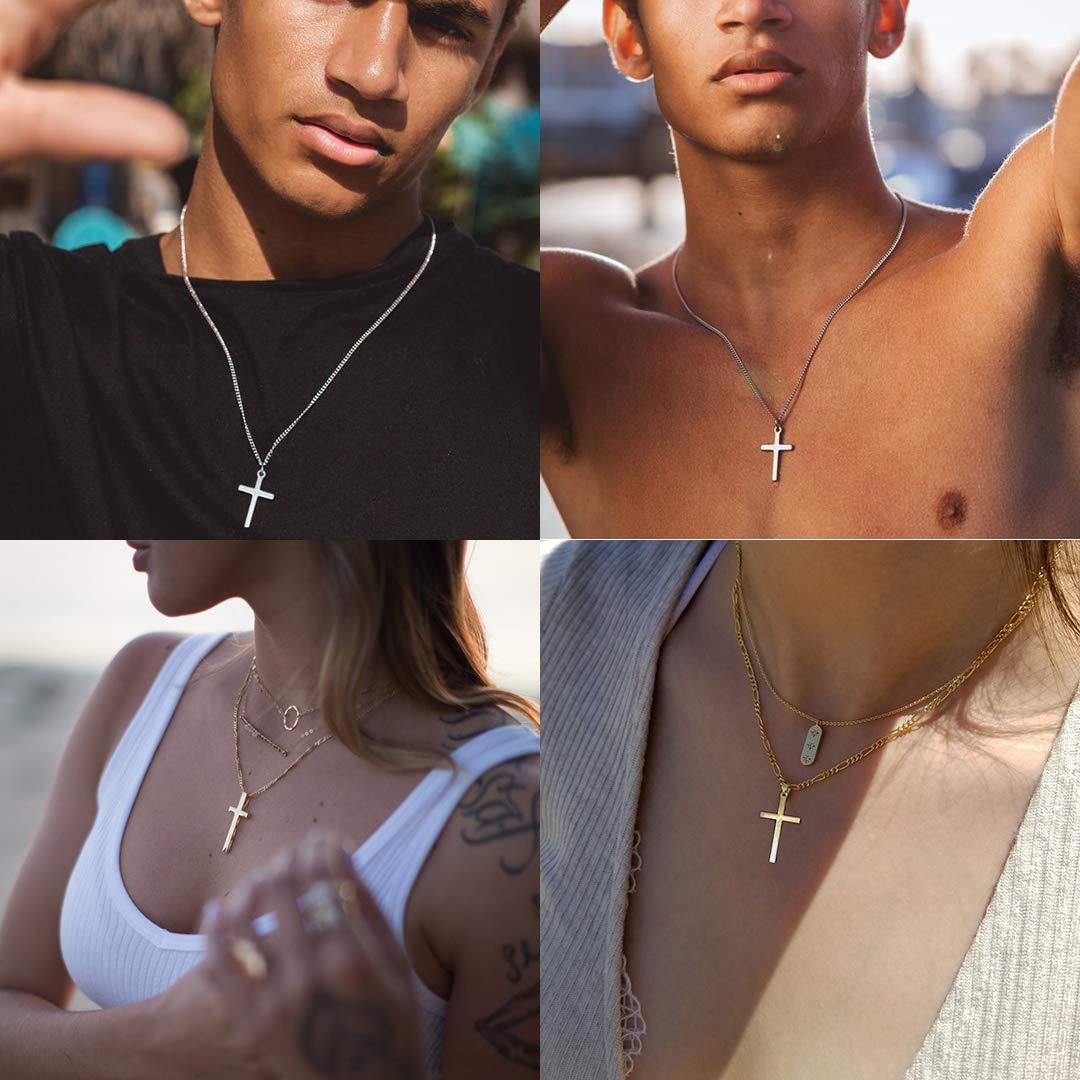Men's Black Cross Necklace - Stainless Steel Cuban Link Chain - Minimalist Faith Jewelry