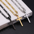 Men's Black Cross Necklace - Stainless Steel Cuban Link Chain - Minimalist Faith Jewelry