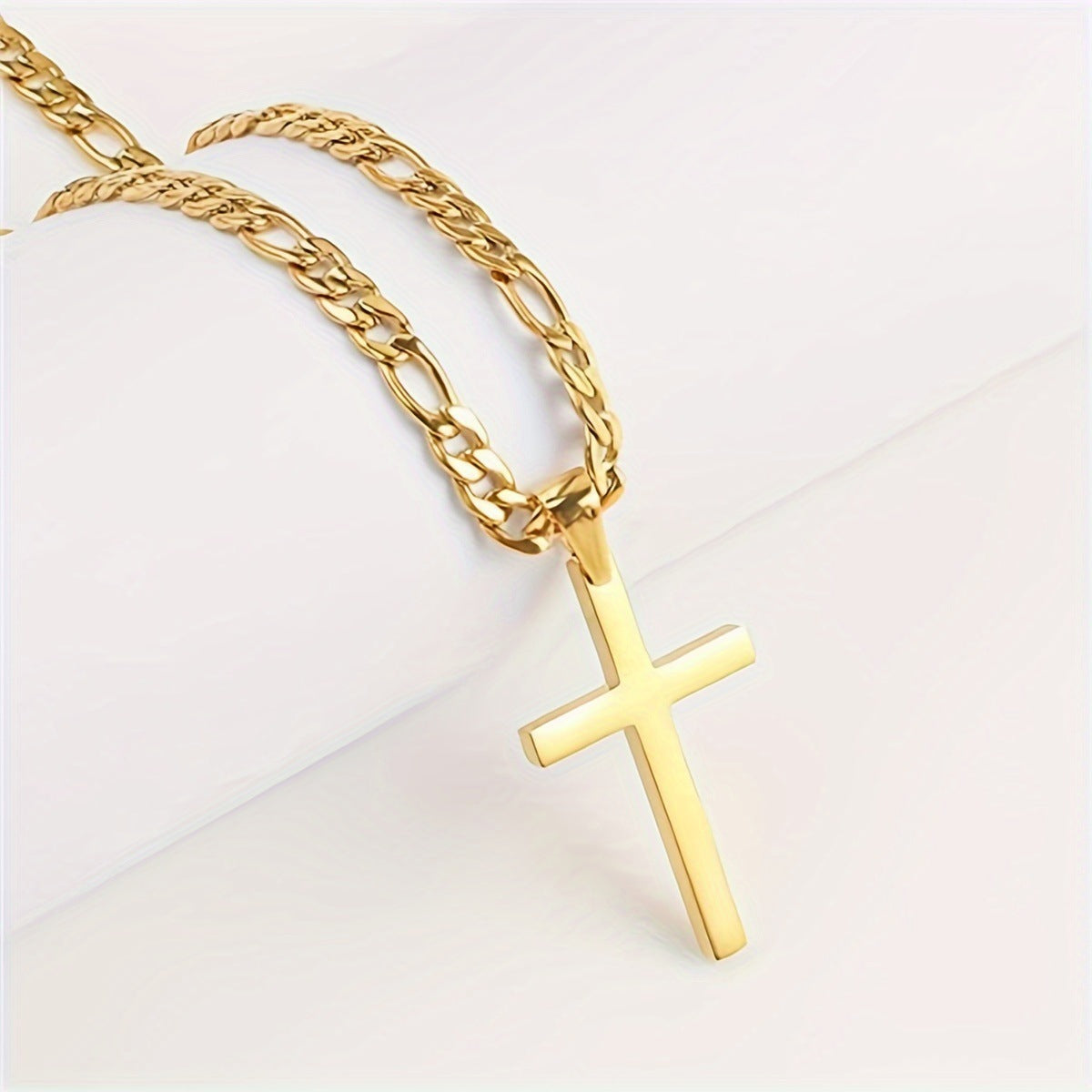 Men's Black Cross Necklace - Stainless Steel Cuban Link Chain - Minimalist Faith Jewelry