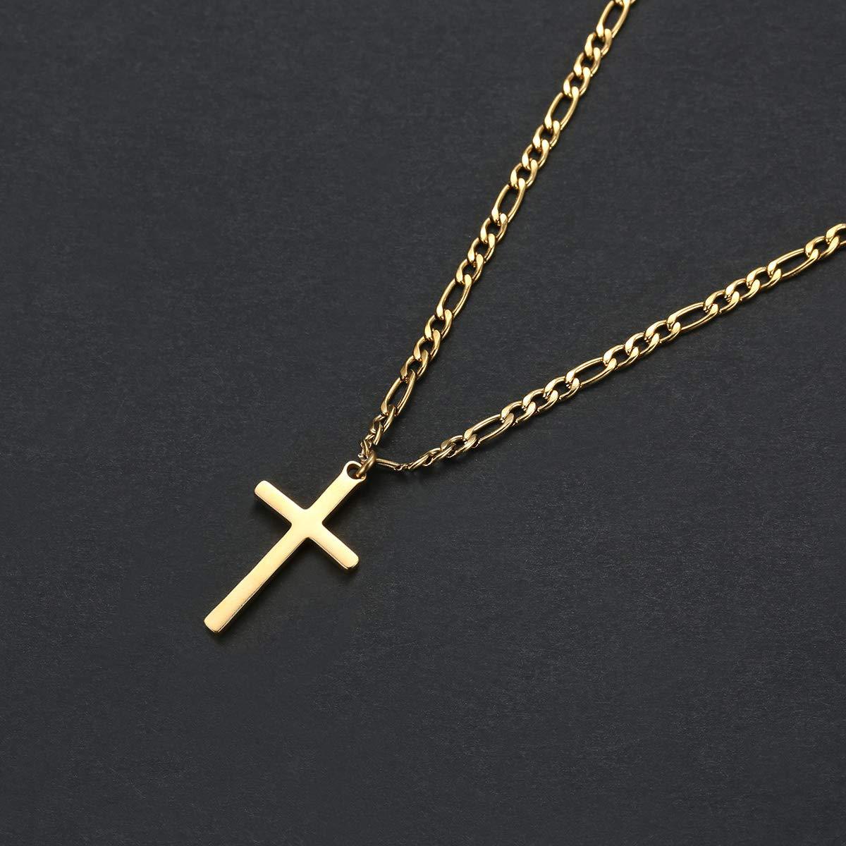 Men's Black Cross Necklace - Stainless Steel Cuban Link Chain - Minimalist Faith Jewelry
