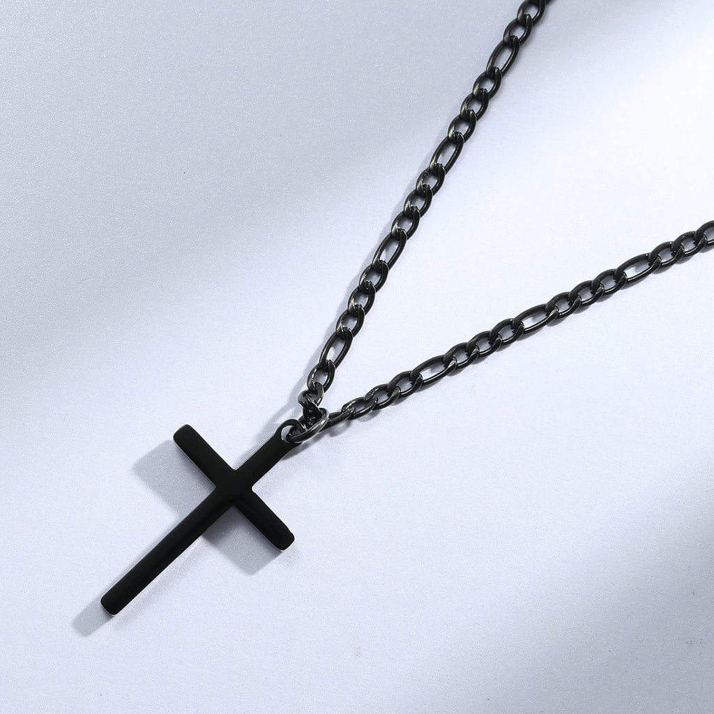 Men's Black Cross Necklace - Stainless Steel Cuban Link Chain - Minimalist Faith Jewelry