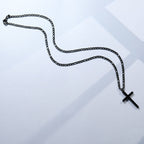 Men's Black Cross Necklace - Stainless Steel Cuban Link Chain - Minimalist Faith Jewelry