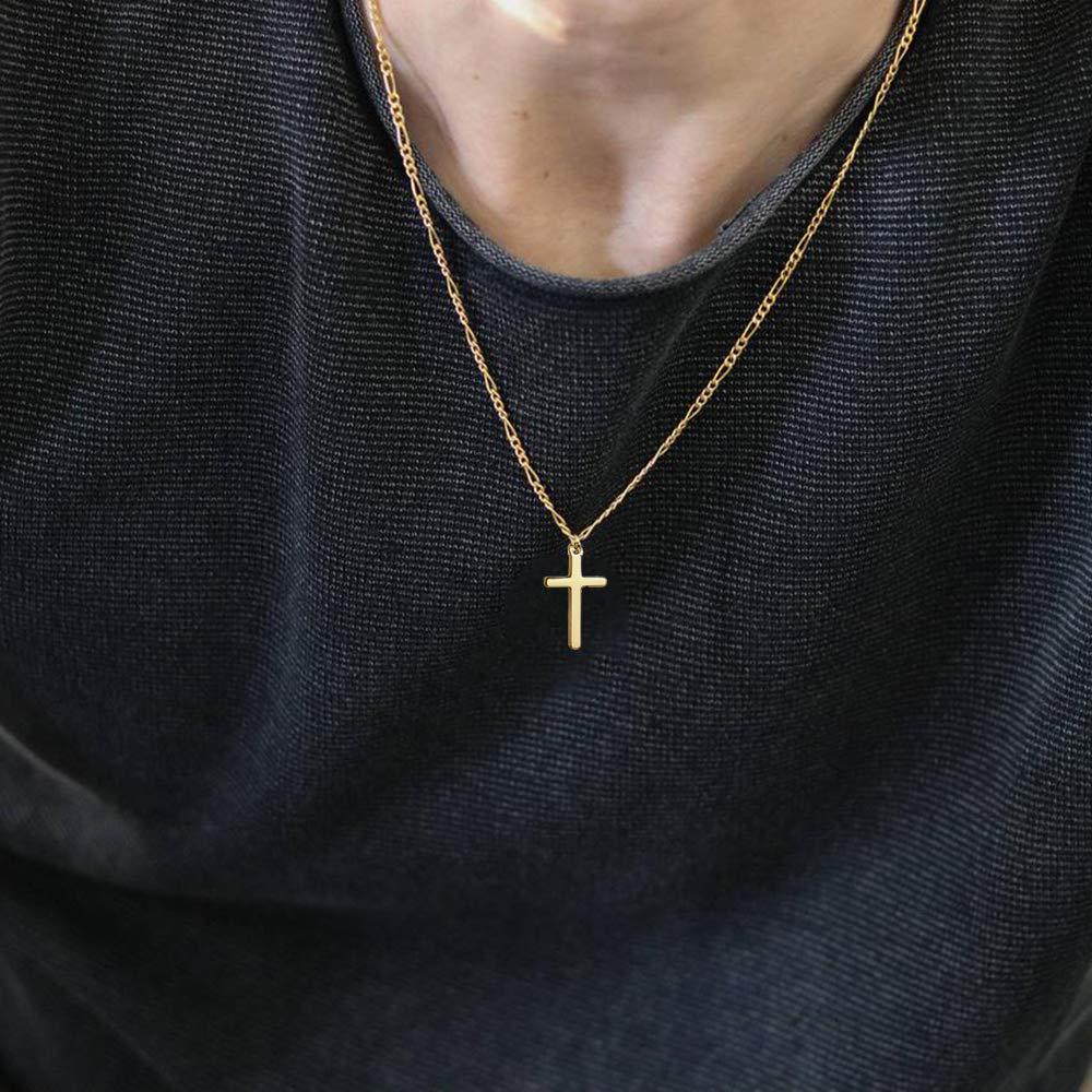 Men's Black Cross Necklace - Stainless Steel Cuban Link Chain - Minimalist Faith Jewelry