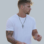 Men's Black Cross Necklace - Stainless Steel Cuban Link Chain - Minimalist Faith Jewelry