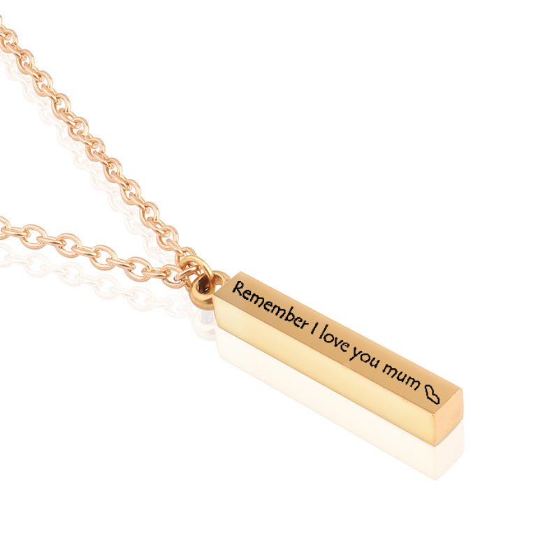 Personalized Engraved Bar Necklace | Custom Stainless Steel Vertical Pendant | Minimalist Layering Jewelry